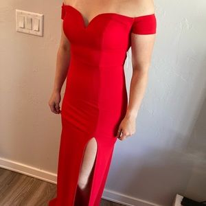 Red formal gown.